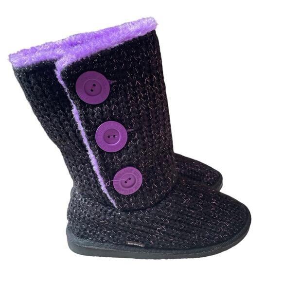 MUK LUKS Girl's Malena Boots Black/Purple Boots NEW Size 2 - Picture 1 of 7